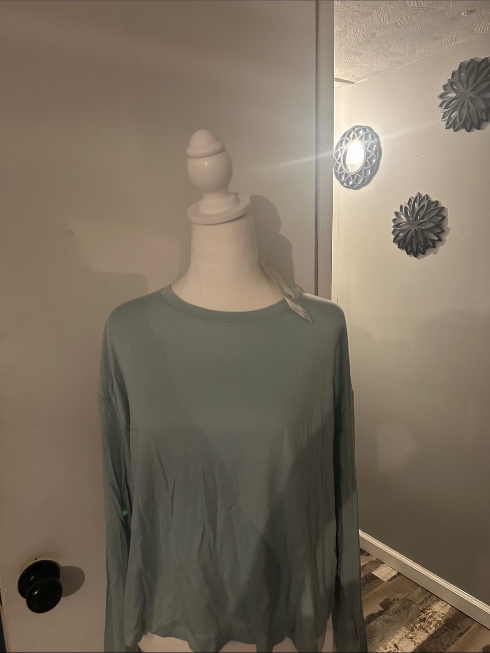 Women’s Long Sleeve Crewneck Top - muted teal blue size Medium.